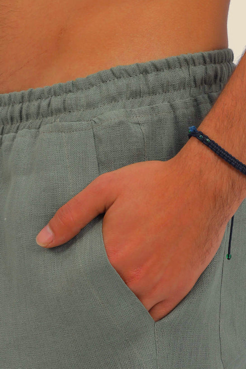 Straight leg linen pants with elastic waistline